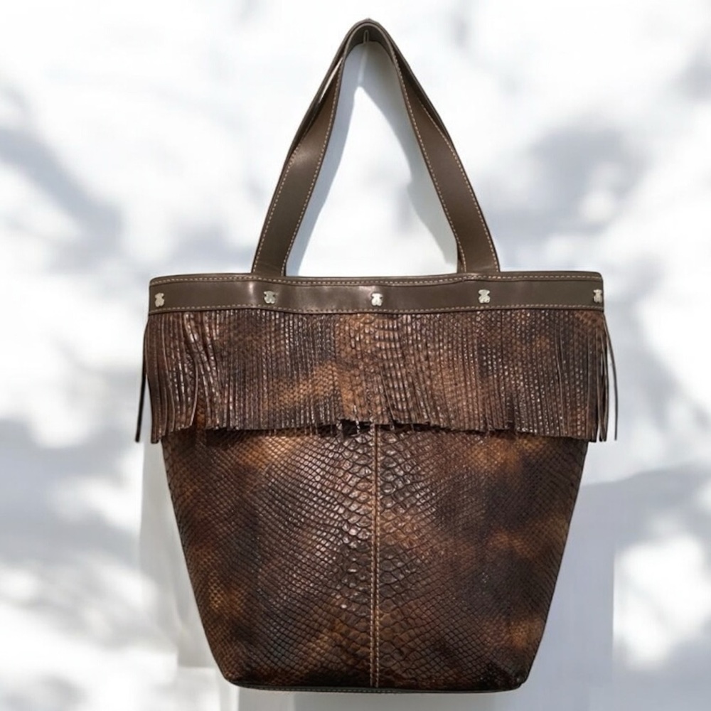 Tous Croc Brown Fringe Tote Bag